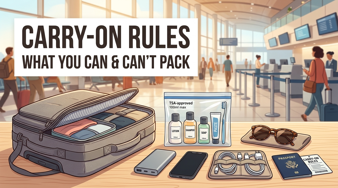 Carry-on luggage rules 2026 - what you can and can't pack, shown at airport security