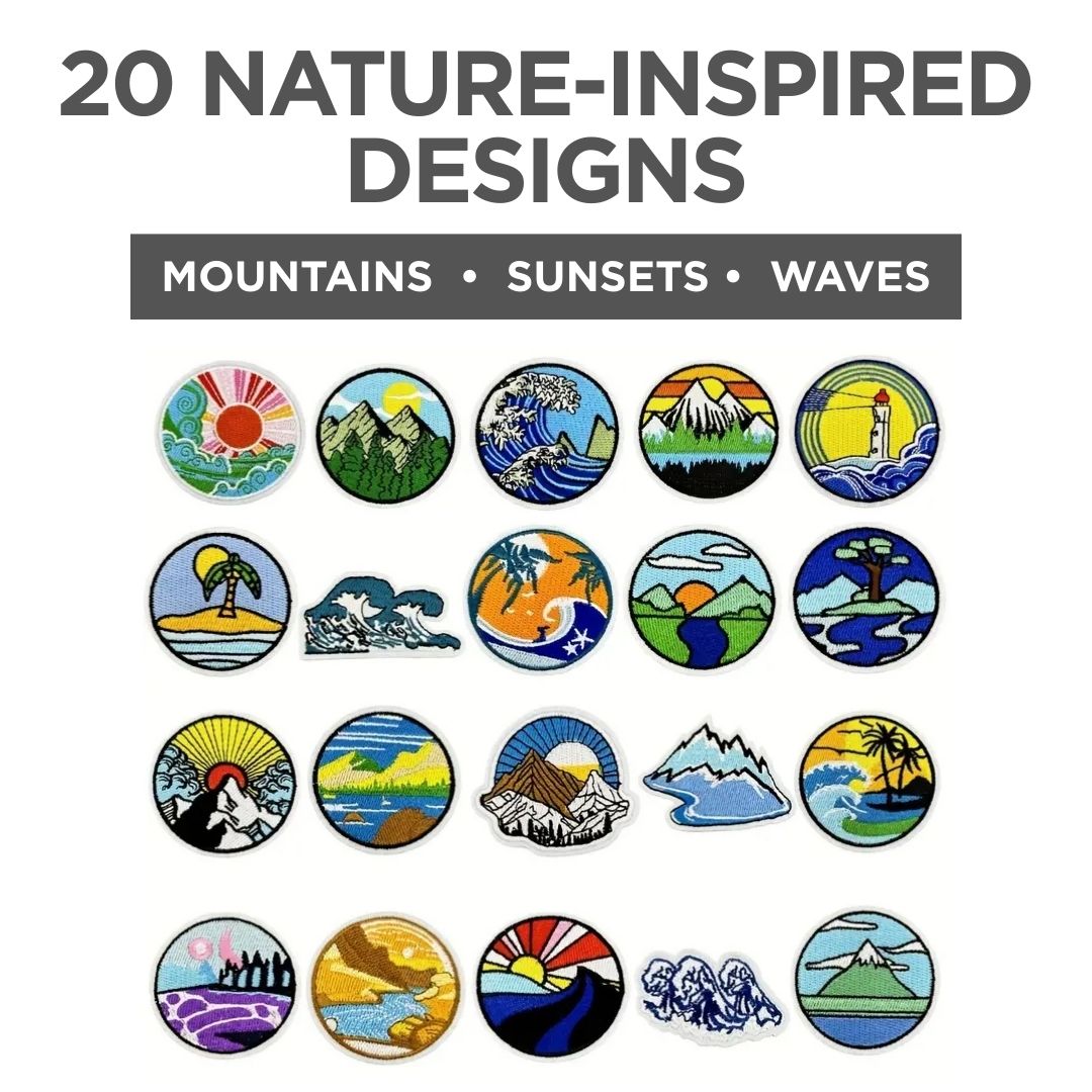 Nature-Themed Travel Patches – 20 Pc Iron-On Set